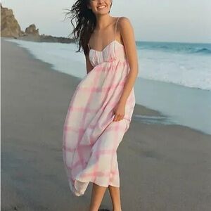 Anthropologie Maeve pink linen dress